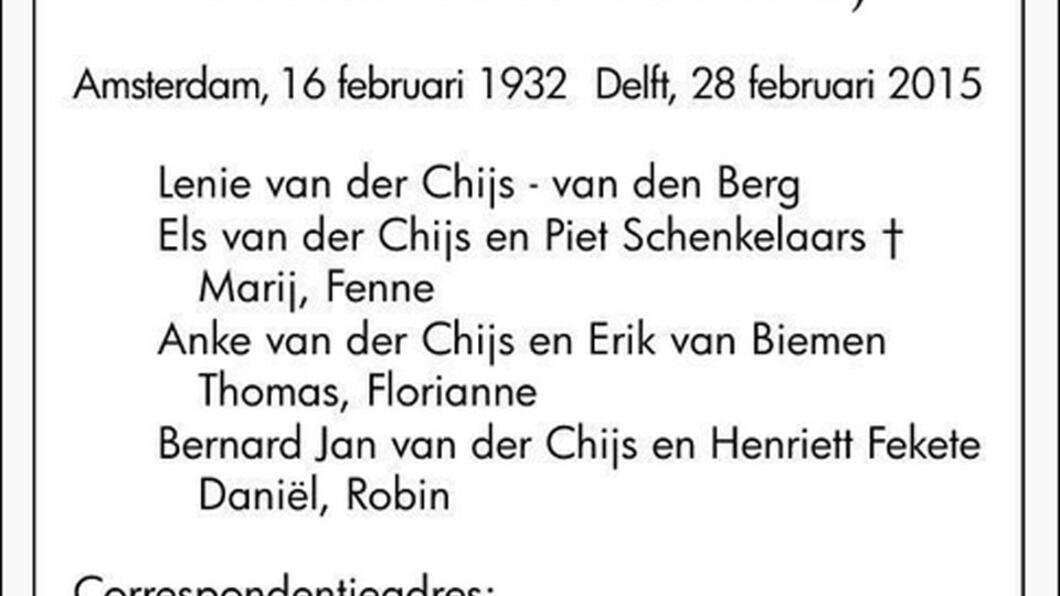 Overlijdensbericht Ben van der Chijs