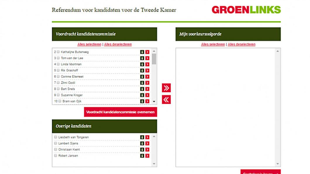 Screenshot website referendum GroenLinks kandidaten Tweede Kamer Screenshot website referendum GroenLinks kandidaten Tweede Kamer - december 2016