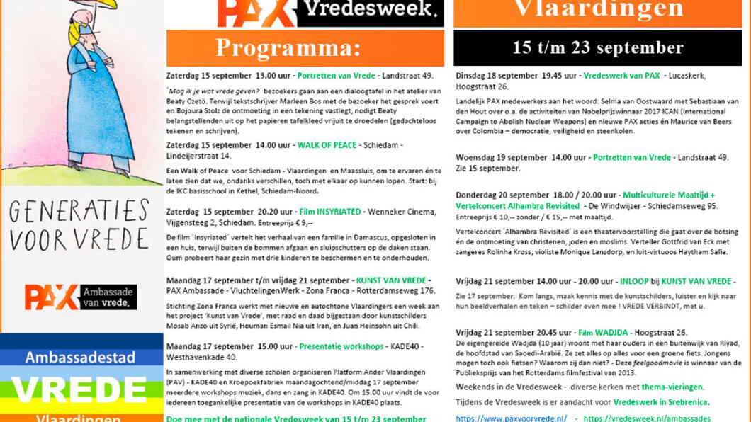 Programma Vredeweek 2018 in Vlaardingen