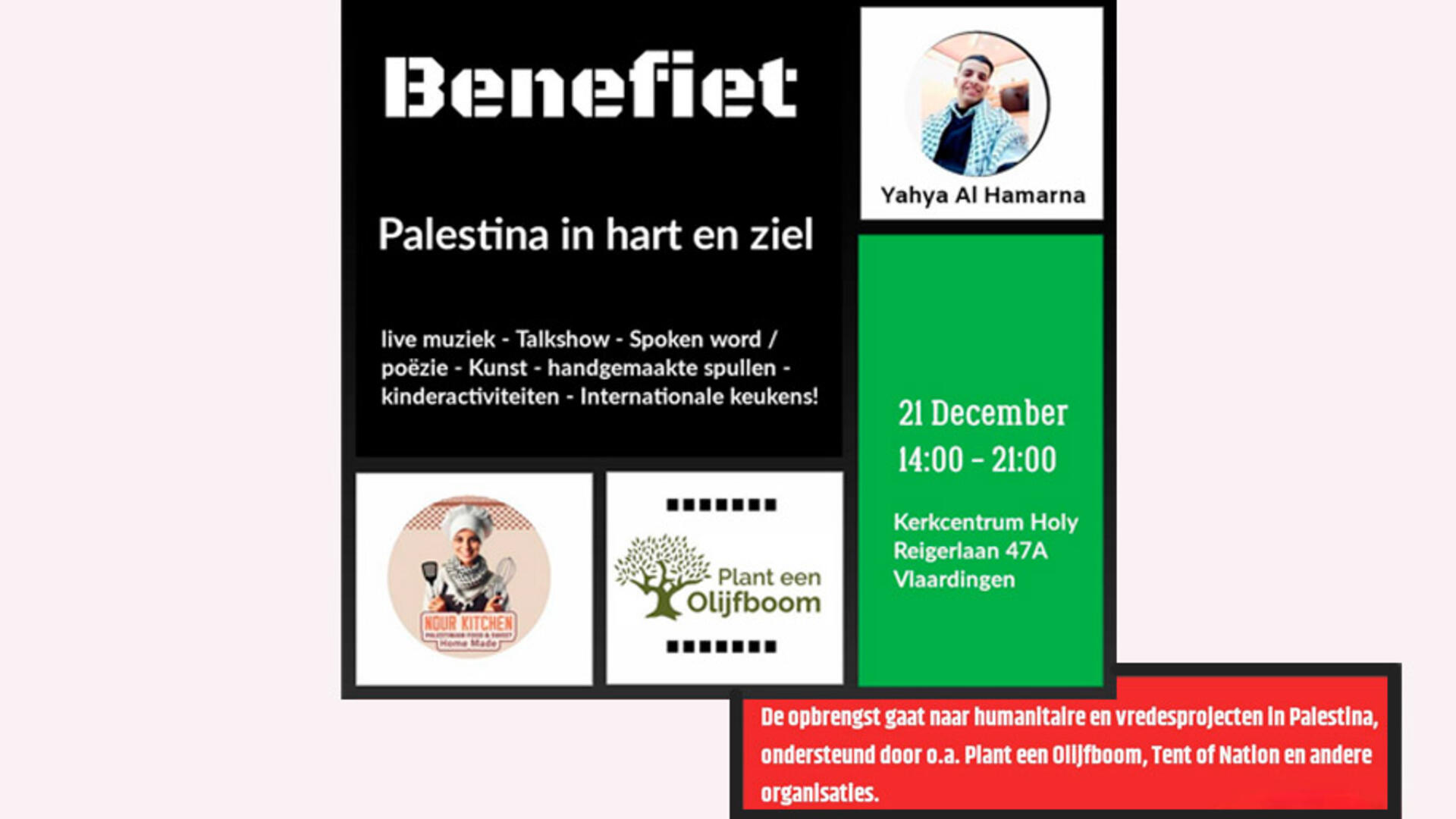 Zondag 21 december BENEFIET voor getroffen Palestijnen