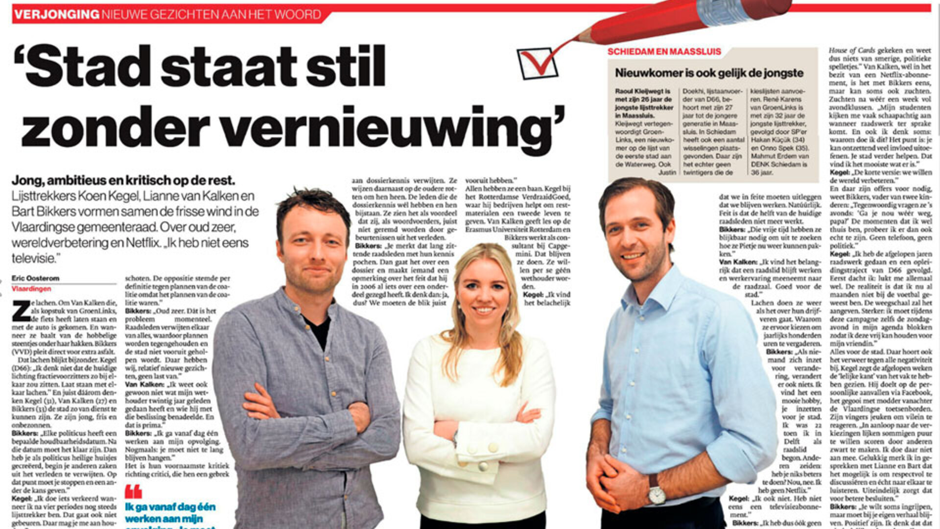 Bericht in het AD-Waterweg over o.a. lijsttrekker GroenLinks Lianne van Kalken - 10 maart 2018